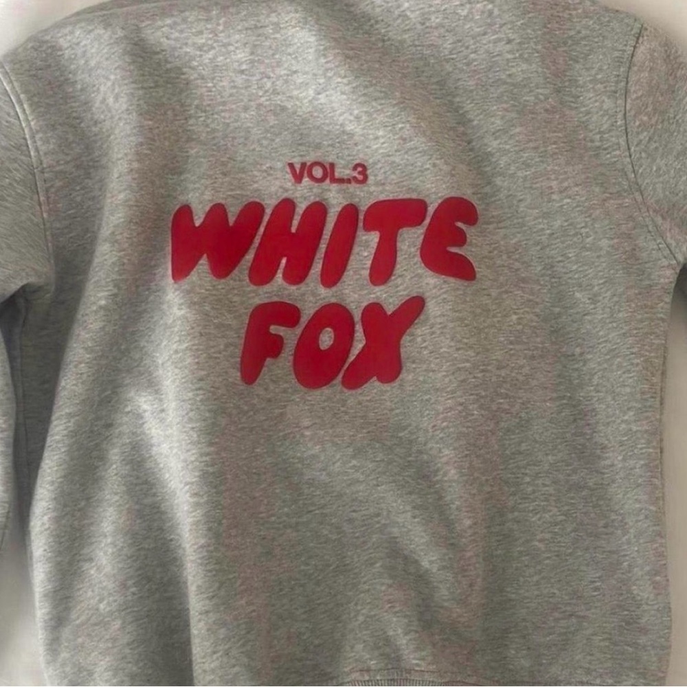 White Fox Boutique Gray Sweatshirt with Red Print